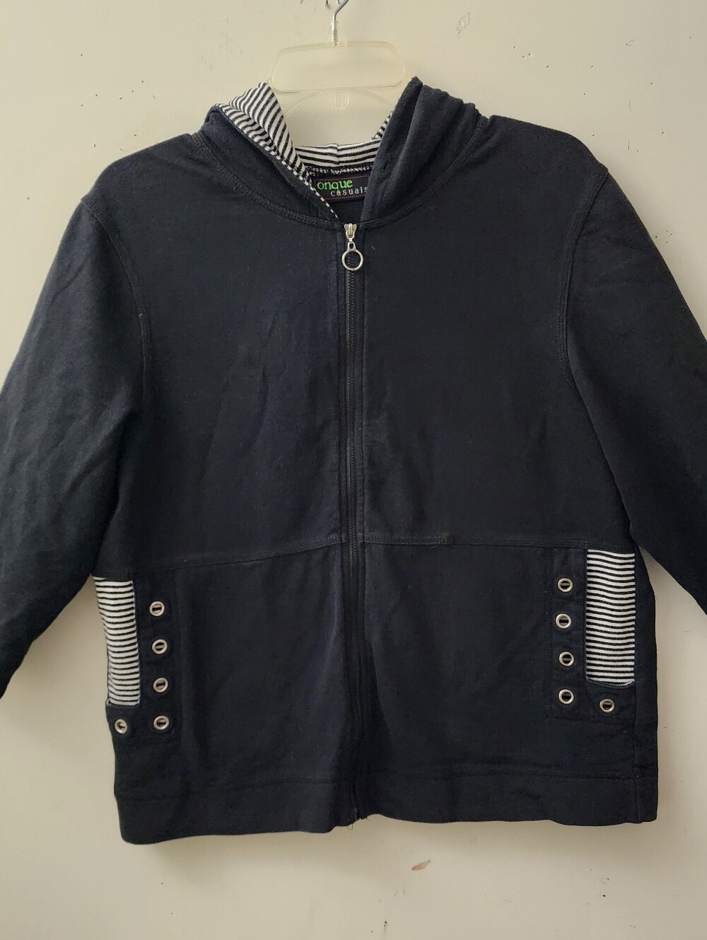 Onque Casual Hoodie M Black/White Grommets Stripes Streetwear Halloween Nautical